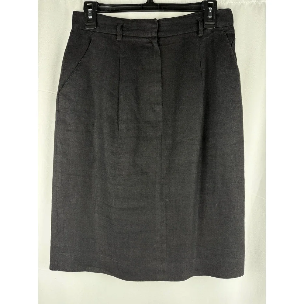 Liz Claiborne‎ Collection Vintage Linen Skirt Petite Black Career Pencil Size 12